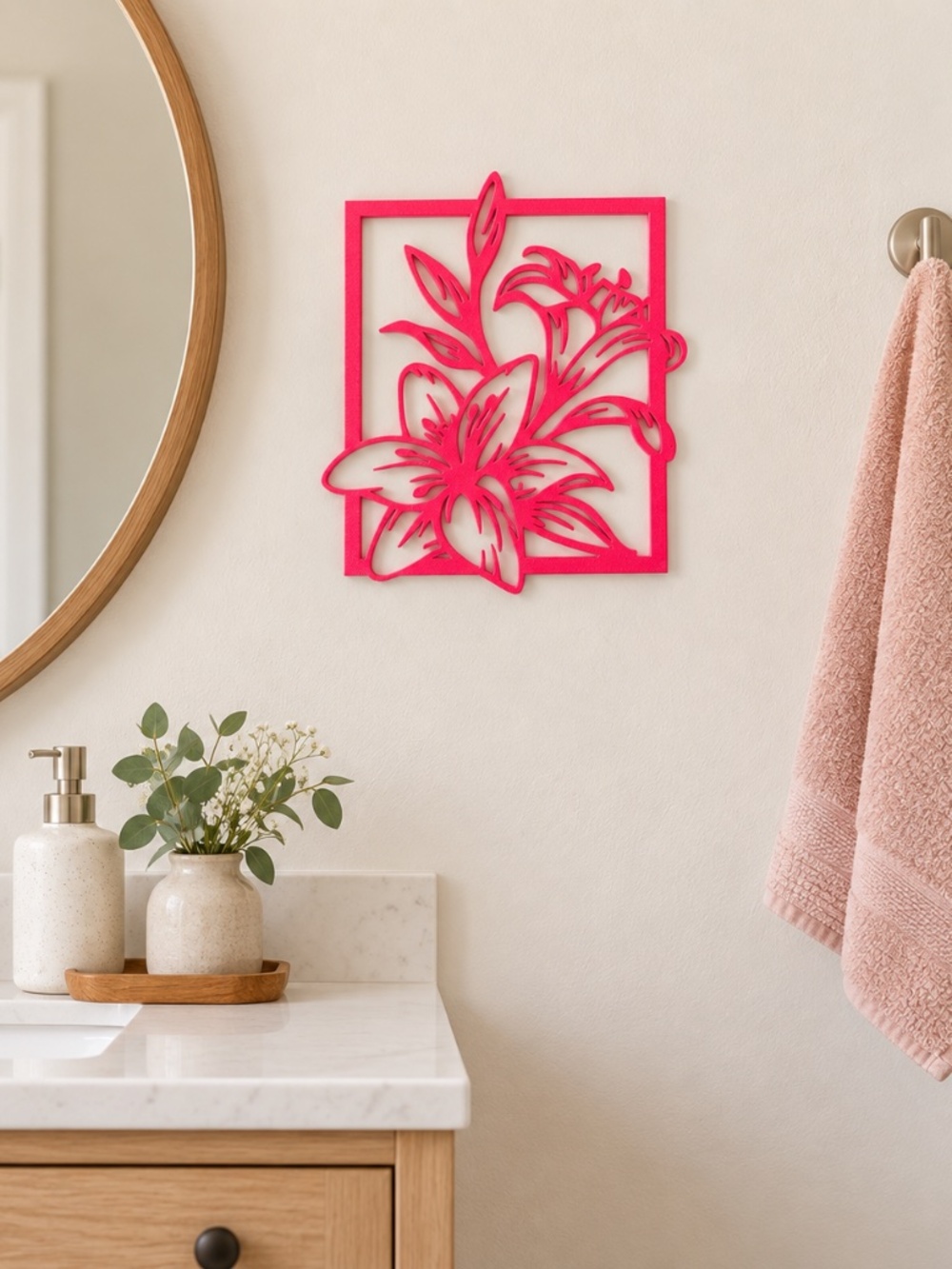 Hot Pink 3D Printed Lily Wall Art | Unique Floral Wall Decor | Artist Made